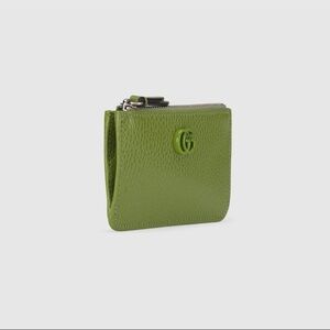GUCCI GG Marmont Keychain Card Case Coin Purse Green Leather